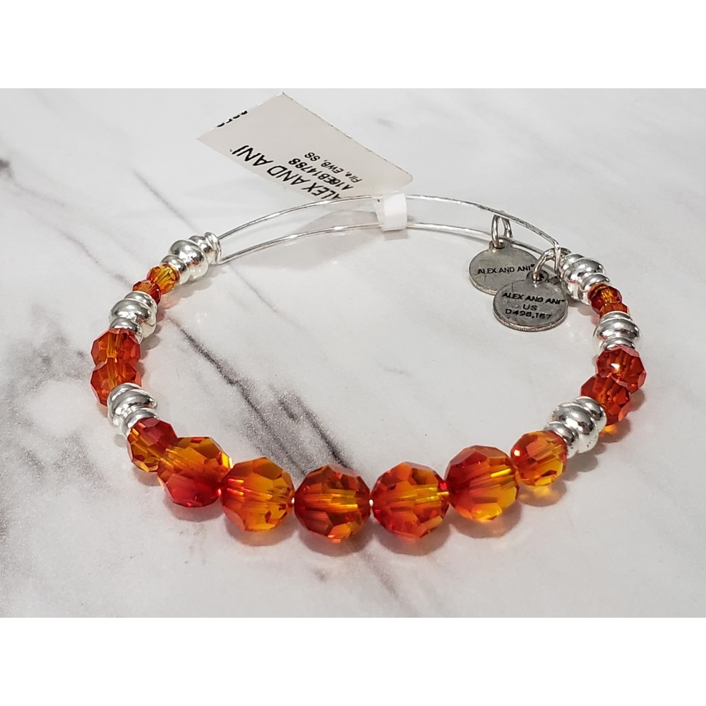 NEW Sterling silver Alex and Ani FIRE Beaded Bangle Bracelet orange reds EWB